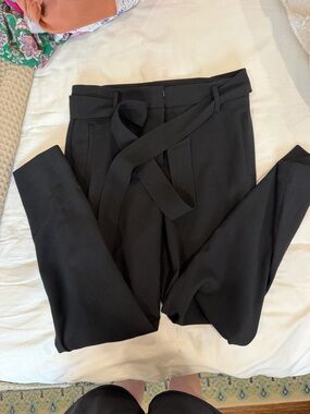 Halogen Black High-Rise Tie-Waist Trousers